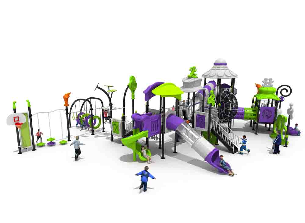 big-multi-function-kids-play-structure-with-net-climber-slide-1-2.jpg Green Purple Outdoor Playground Equipment Multi Function Children Play Slide