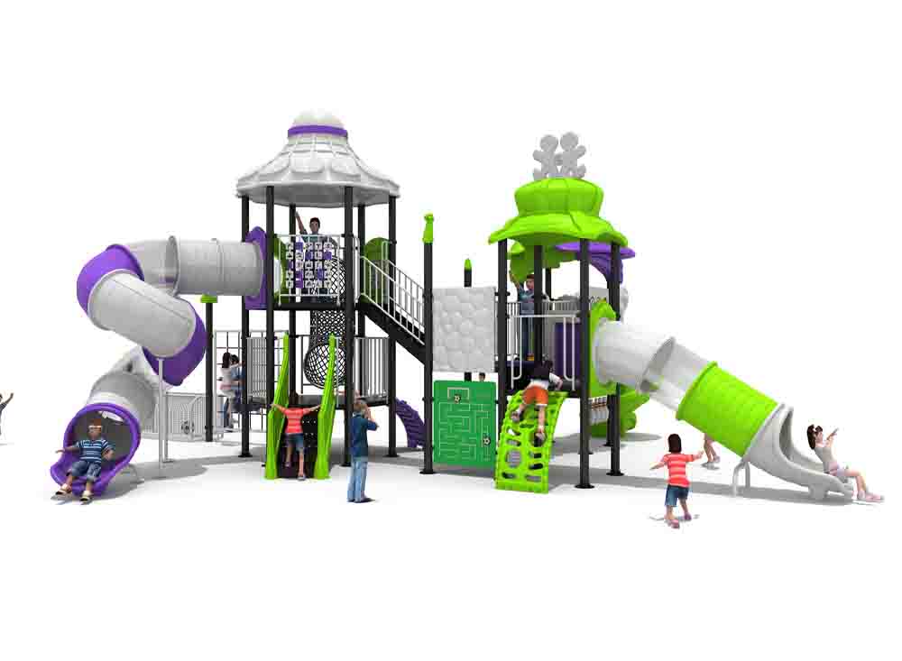 two-story-castle-outdoor-playground-tunnel-slide-for-preschool-3.jpg Large Preschool Play Set Dual Tube Slide Climbing Wall Outdoor Playground